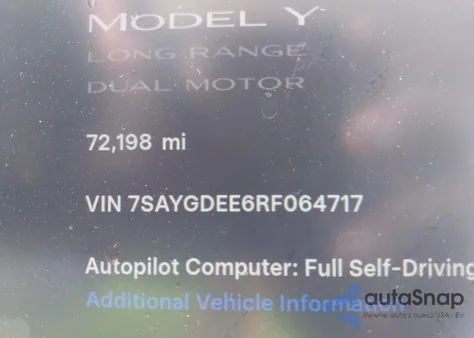 2024 Tesla Model Y Long Range Dual Motor All-Wheel Drive из США, поврежденный, VIN 7SAYGDEE6RF064717